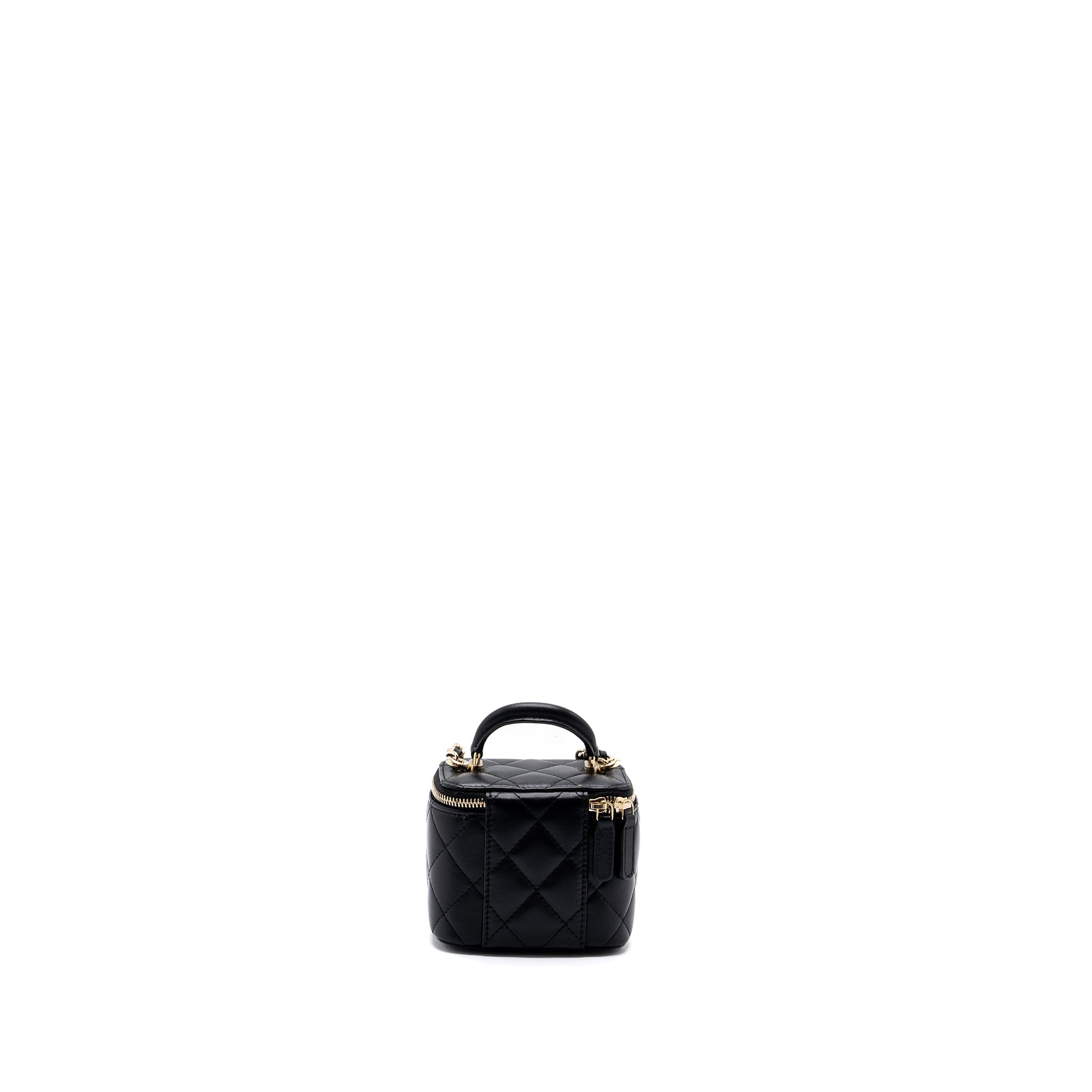 Chanel Top Handle Mini Vanity Case with chains Lambskin Black LGHW - Image 2