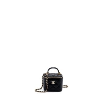 Chanel Top Handle Mini Vanity Case with chains Lambskin Black LGHW