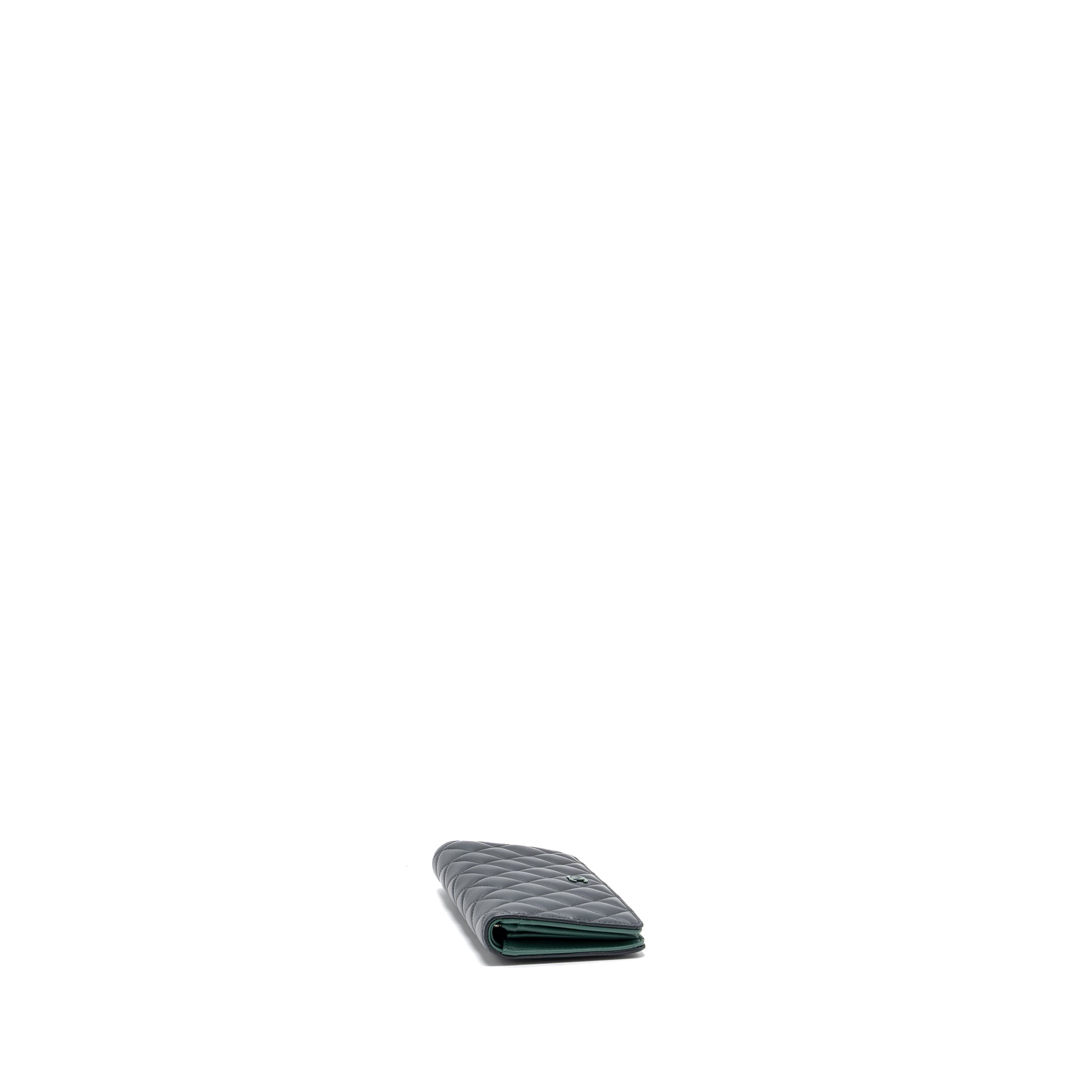 Chanel Long Wallet Lambskin Dark Grey/Green in Green Hardware - Image 2