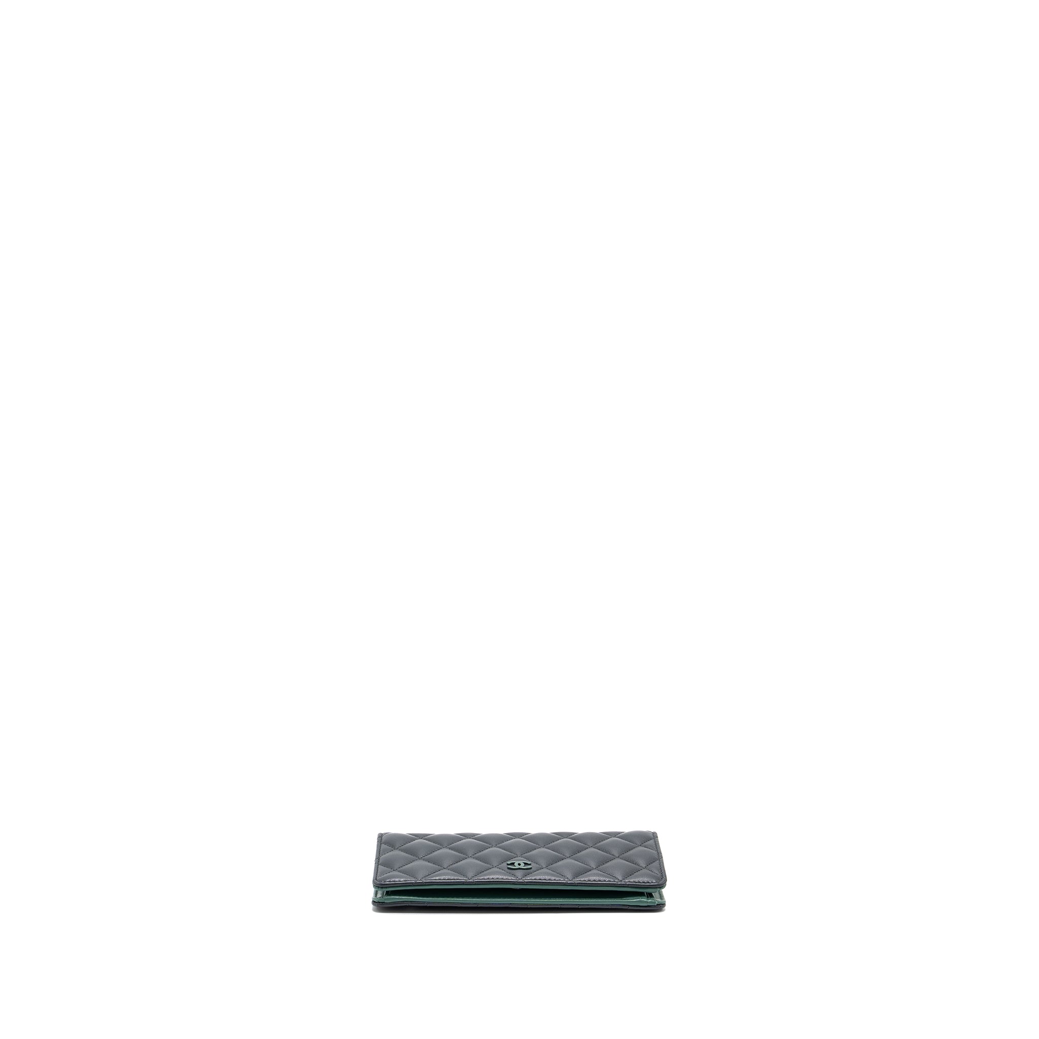 Chanel Long Wallet Lambskin Dark Grey/Green in Green Hardware - Image 5