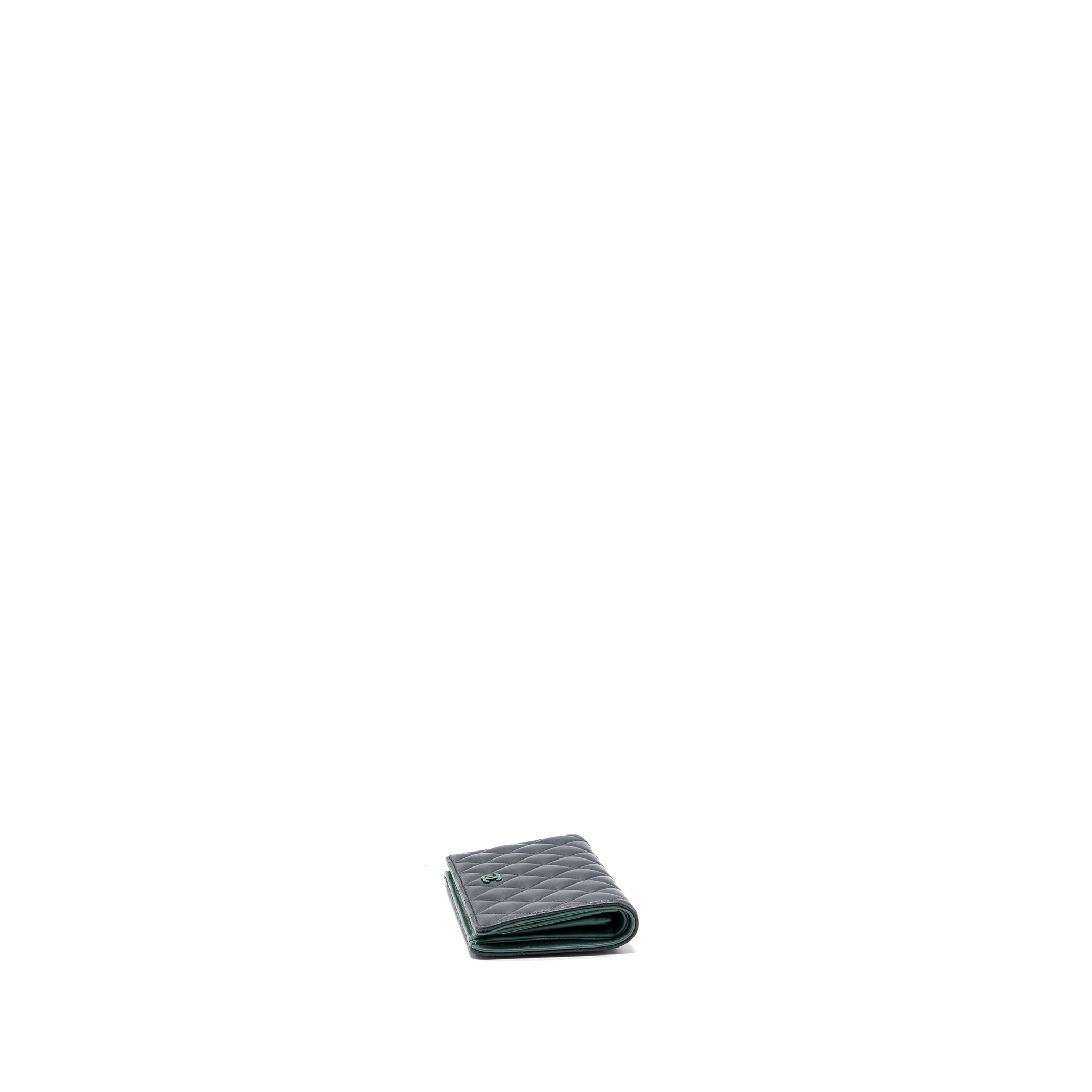 Chanel Long Wallet Lambskin Dark Grey/Green in Green Hardware - Image 3