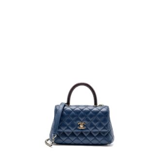 Chanel Small Coco Handle With Lizard Embossed Handle Caviar Navy LGHW(microchip)