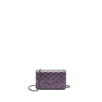 Chanel Classic Wallet On Chain Lambskin Iridescent Purple Ruthenium Hardware