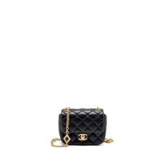 Chanel quilted flap bag with heart charm chain lambskin Black GHW (microchip)