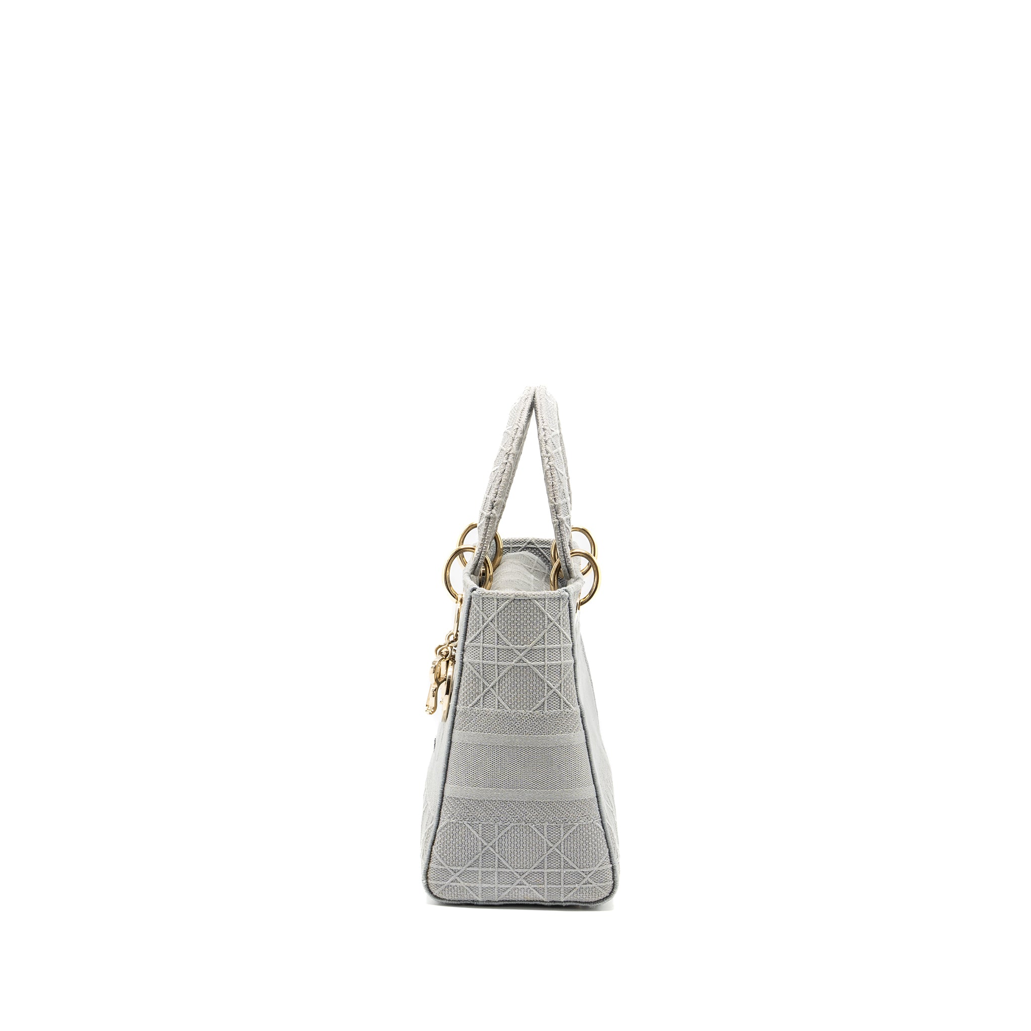 Dior Medium Lady D-Lite Bag Cannage Embroidery Grey LGHW - Image 3