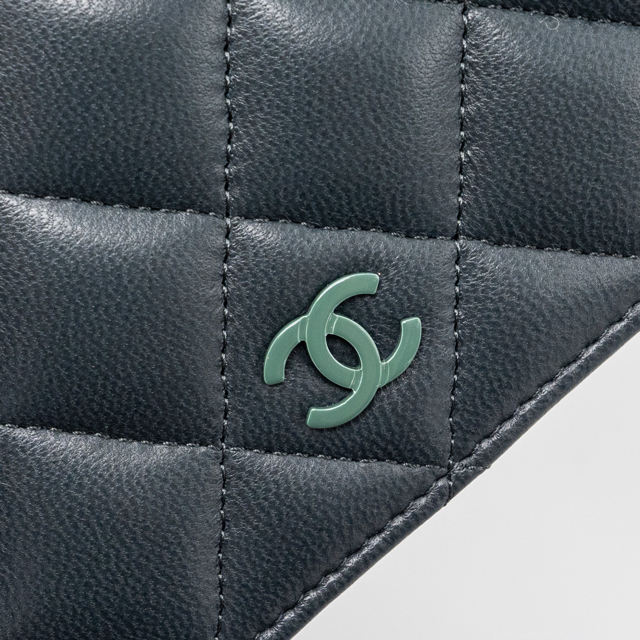 Chanel Long Wallet Lambskin Dark Grey/Green in Green Hardware - Image 7
