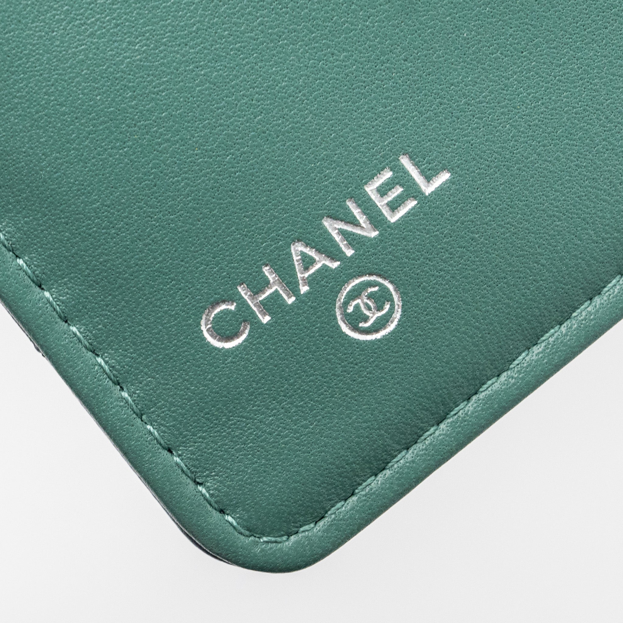 Chanel Long Wallet Lambskin Dark Grey/Green in Green Hardware - Image 9