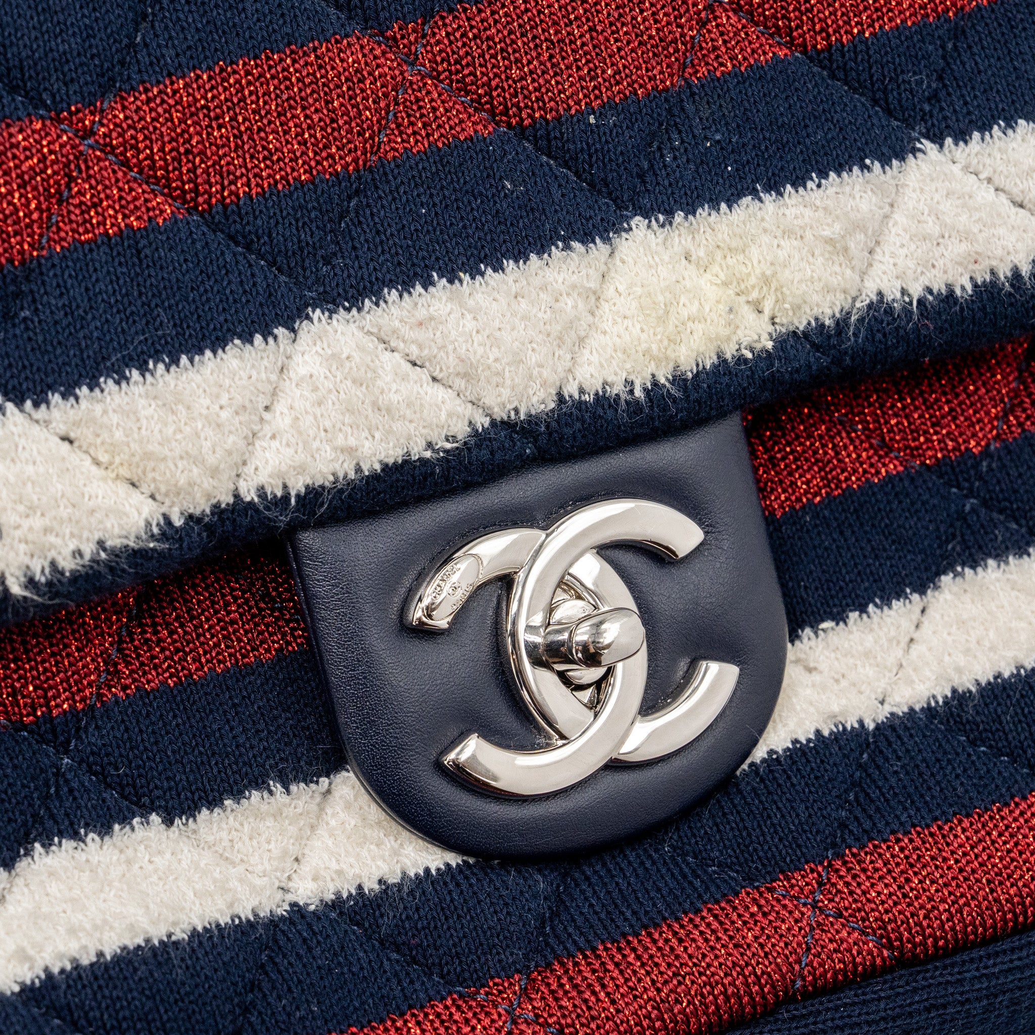 Chanel quilted flap bag fabric multicolour blue / red / white SHW - Image 9