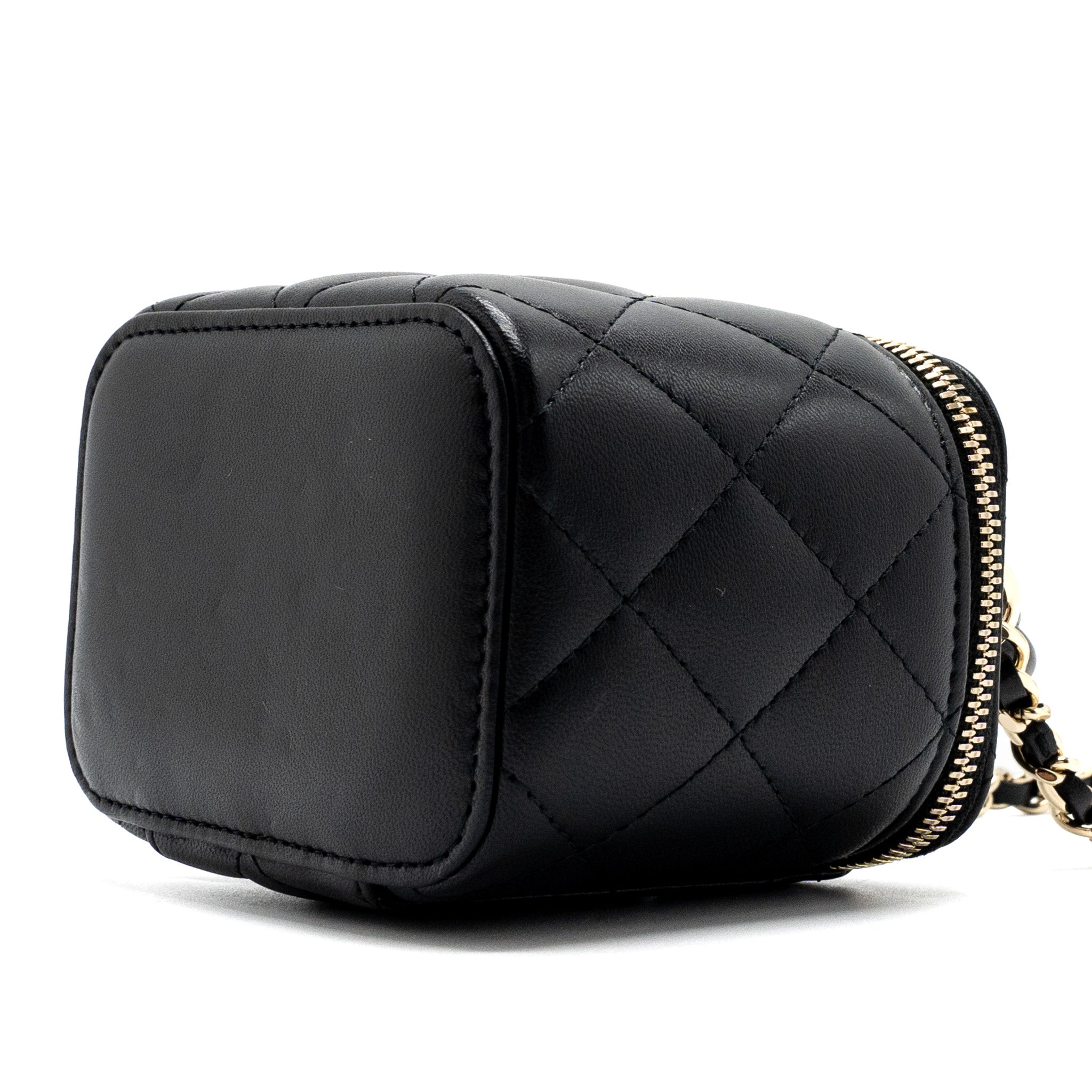 Chanel Top Handle Mini Vanity Case with chains Lambskin Black LGHW - Image 7