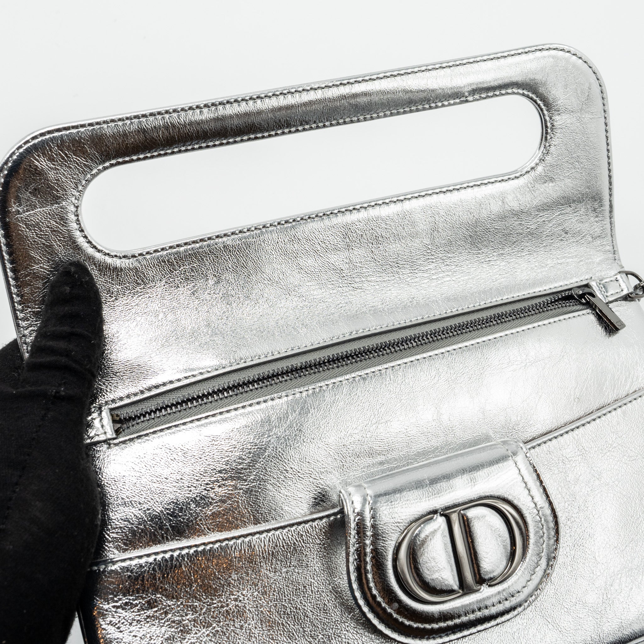 Dior Diordouble Clutch With Chains Calfskin Argent Black Hardware - Image 10