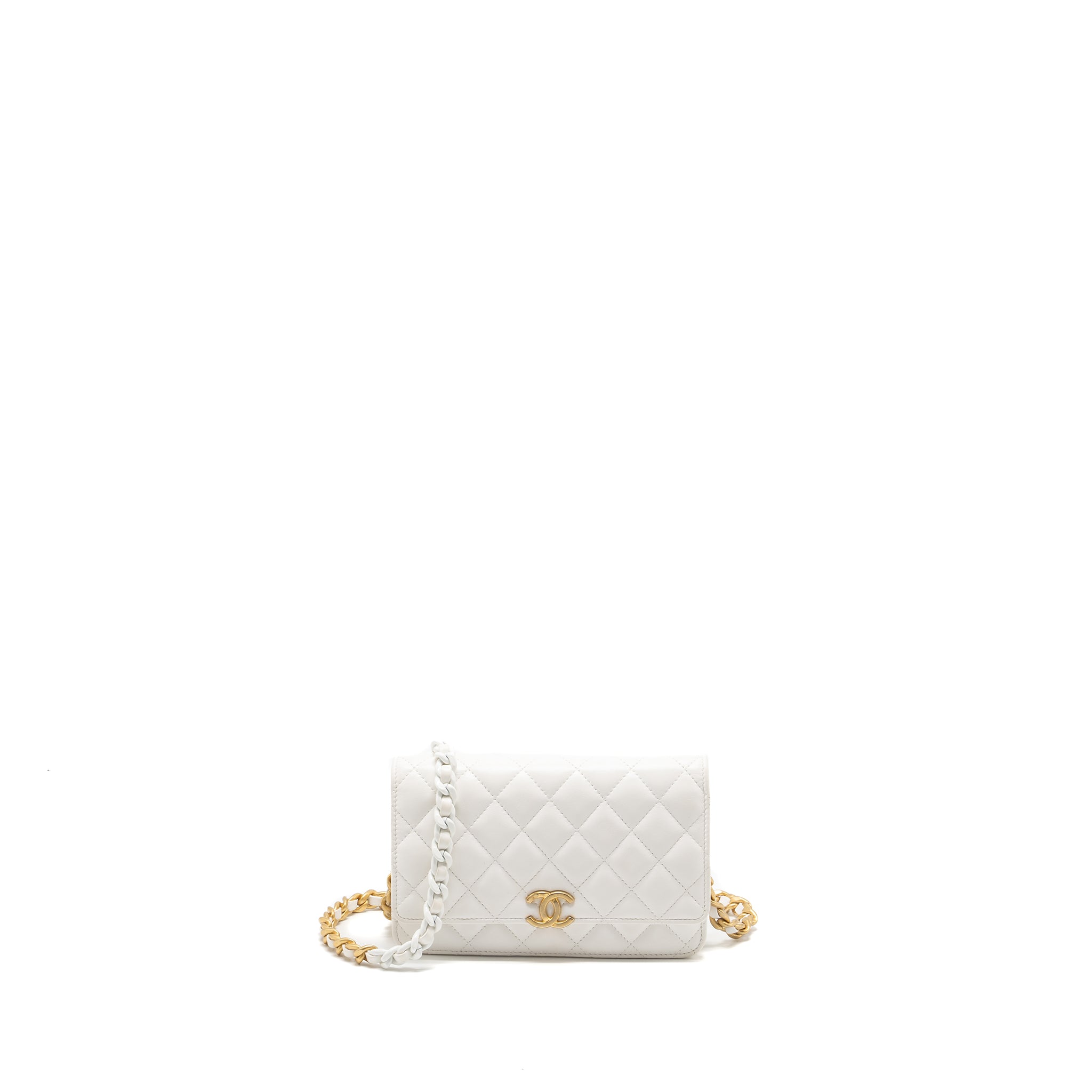 Chanel giant chain classic wallet on chain lambskin white multicolour hardware (Microchip)