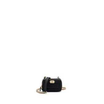 Chanel boy zipper card holder with chain caviar black LGHW