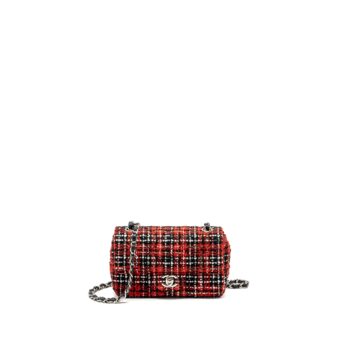 Chanel Mini Rectangular Flap bag Tweed red / black multicolour SHW
