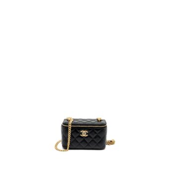 Chanel 22K Gold Pillar Adjustable Chain Long Vanity Lambskin Black GHW (Microchip)