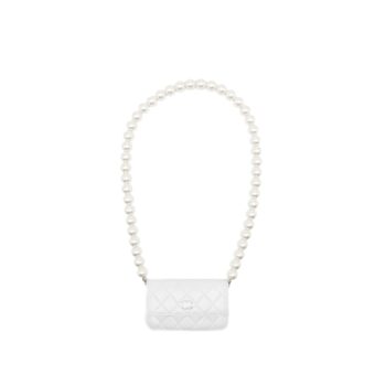 Chanel Giant pearl chain mini flap bag lambskin white SHW