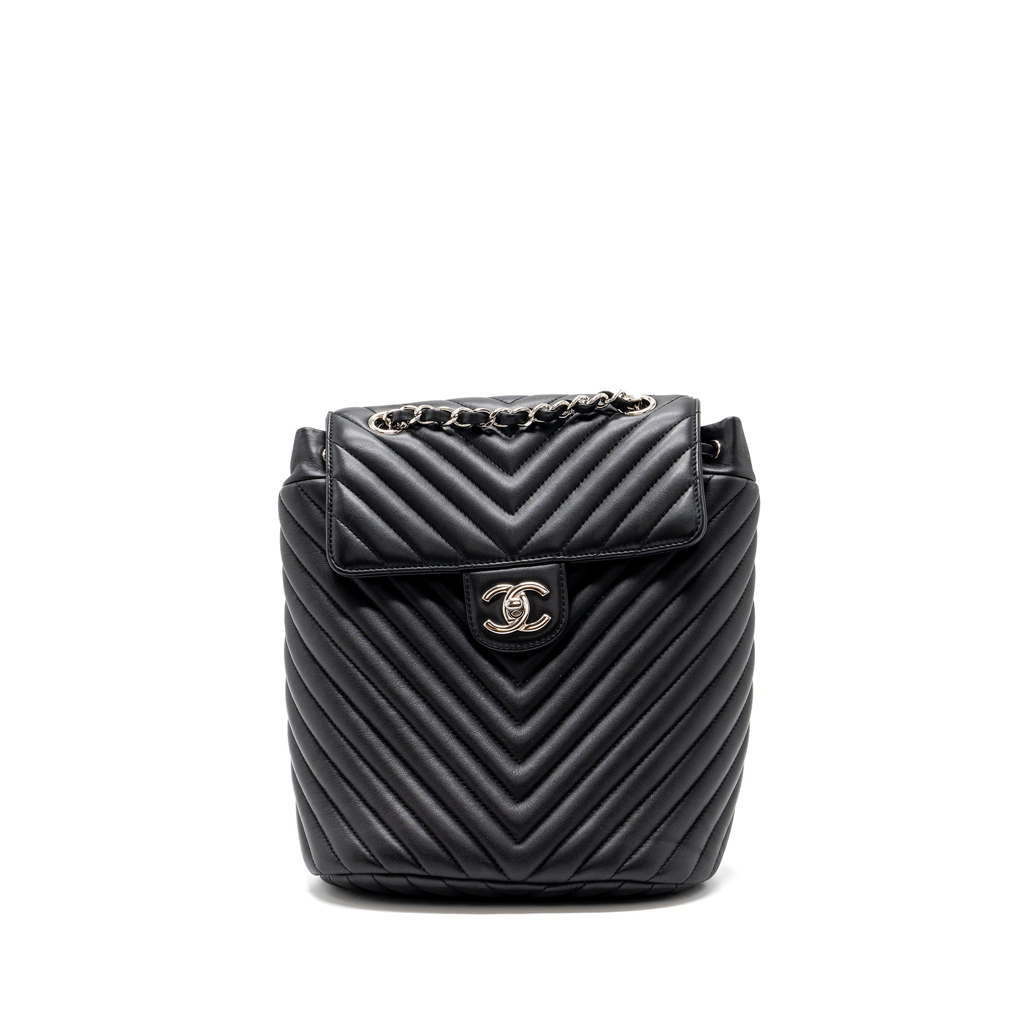 Chanel Small Urban Spirit Backpack Chevron Calfskin Black SHW