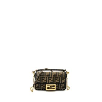 Fendi Mini Baguette Bag FF Jacquard Fabric Brown GHW