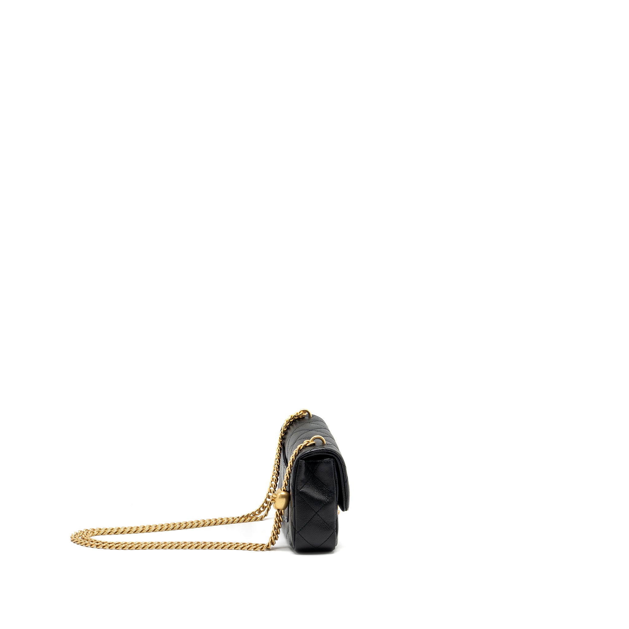Chanel 24p Coco Love Mini Flap Bag Adjustable Chain Caviar Black GHW(Microchip) - Image 3