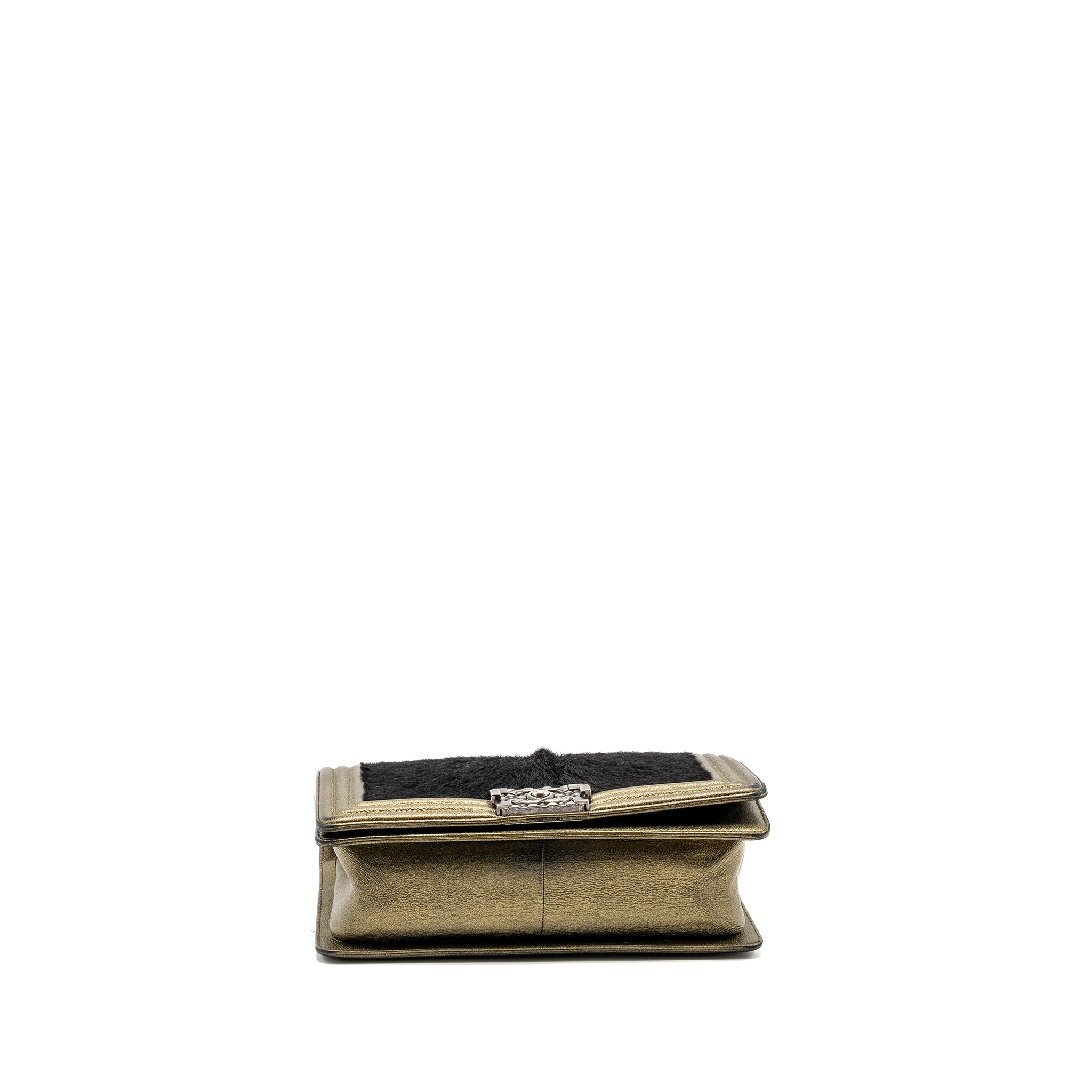 Chanel medium boy bag horsehair / calfskin black / gold ruthenium hardware - Image 5