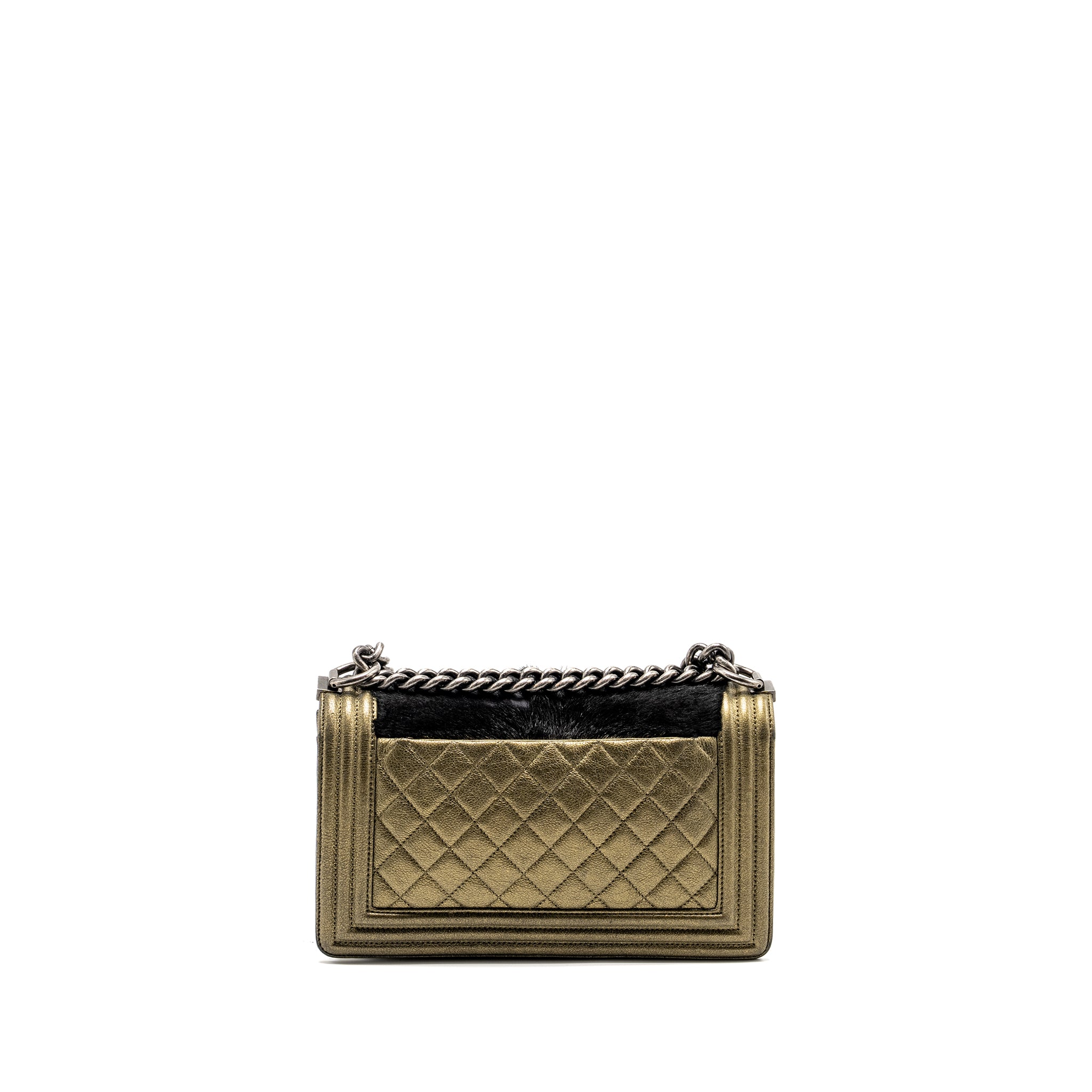 Chanel medium boy bag horsehair / calfskin black / gold ruthenium hardware - Image 2