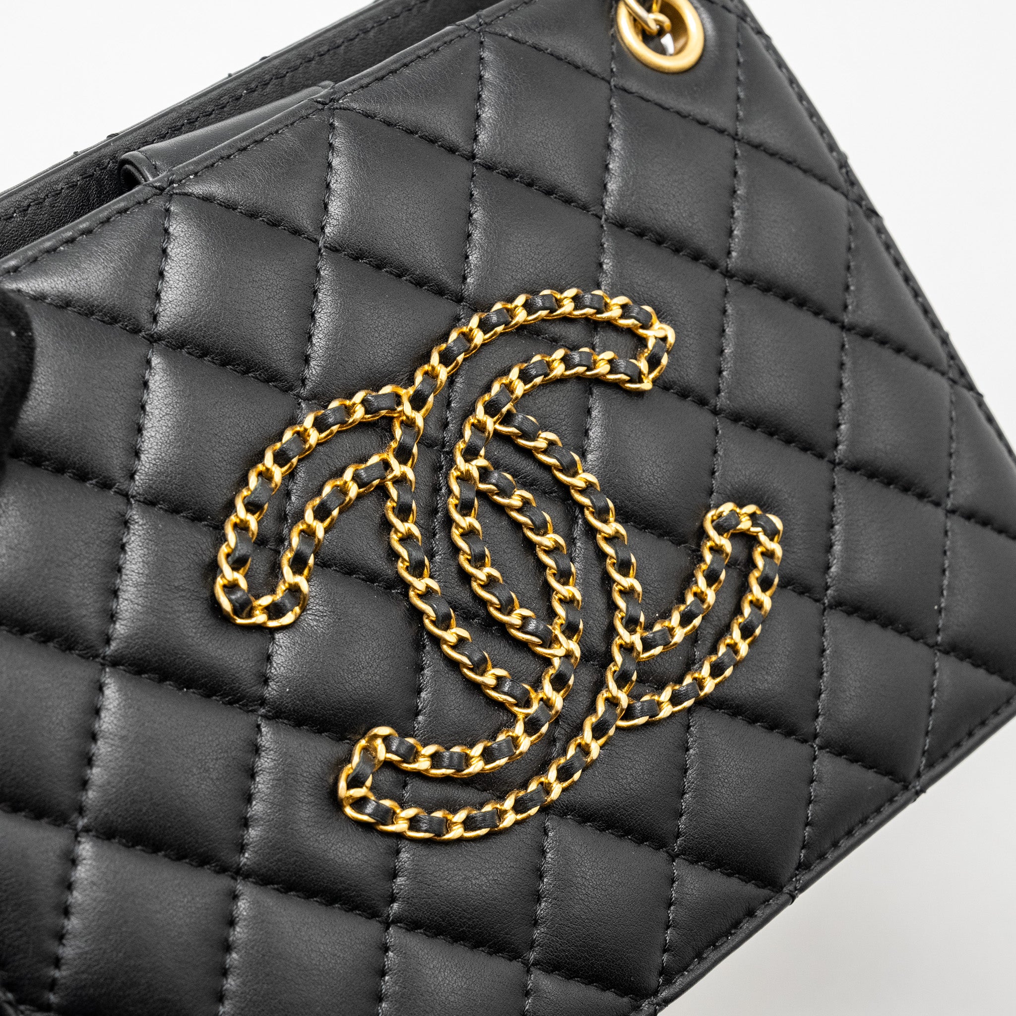 CHANEL Giant CC Logo Mini Tote Bag Lambskin Black GHW - Image 12
