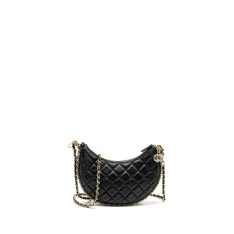 Chanel Small moon Hobo Bag Lambskin Black LGHW (Microchip)