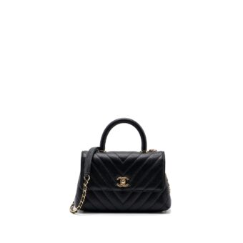 Chanel Small Coco Handle Chevron Caviar Black LGHW