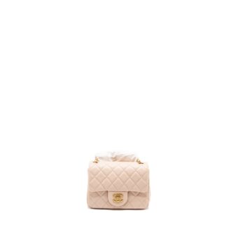 Chanel 22C pearl crush mini square flap bag lambskin pink Ghw (microchip)