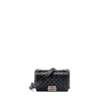 Chanel Small Boy Bag Caviar Black Ruthenium Hardware (Microchip)