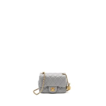 Chanel Pearl Crush Mini Square Flap Bag Lambskin Light Grey GHW(Microchip)