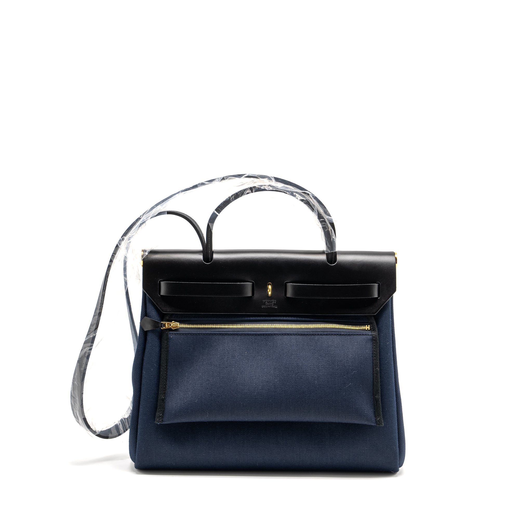 Hermes Herbag 31 zip bag canvas / Leather blue marine / black GHW stamp U - Image 2