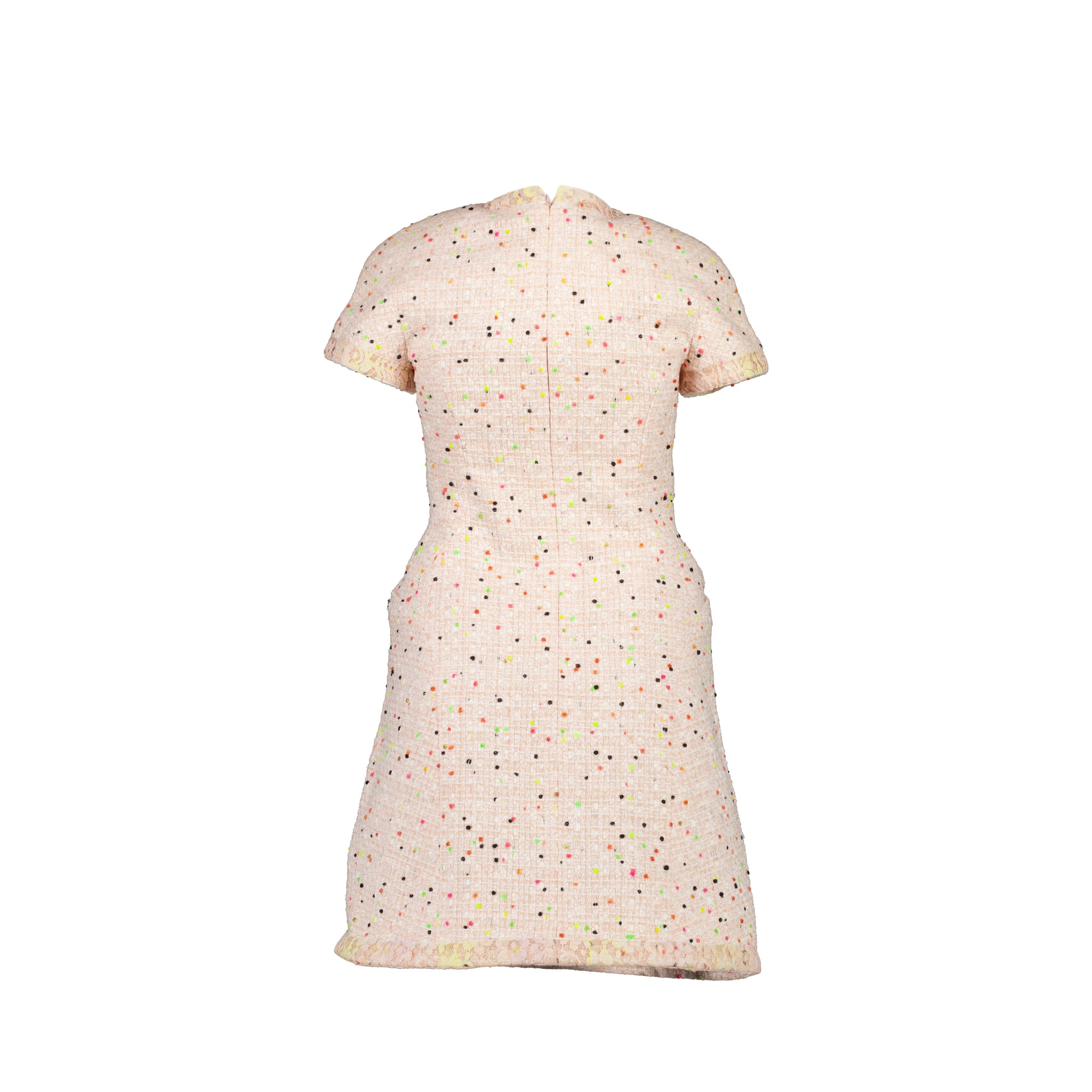 Chanel Size 34 Short Sleeve Tweed Dress Coral/White/Green/Black - Image 2
