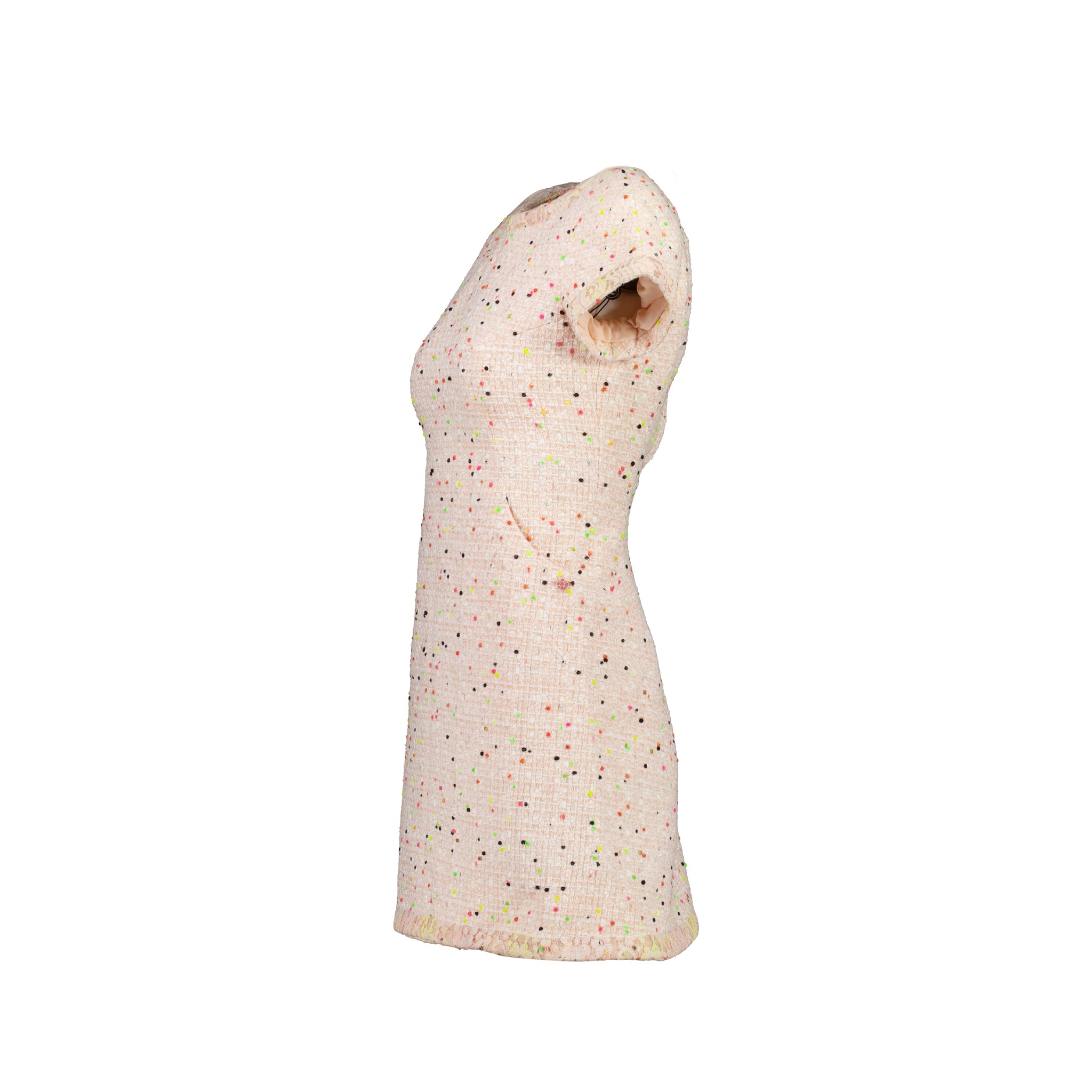 Chanel Size 34 Short Sleeve Tweed Dress Coral/White/Green/Black - Image 3