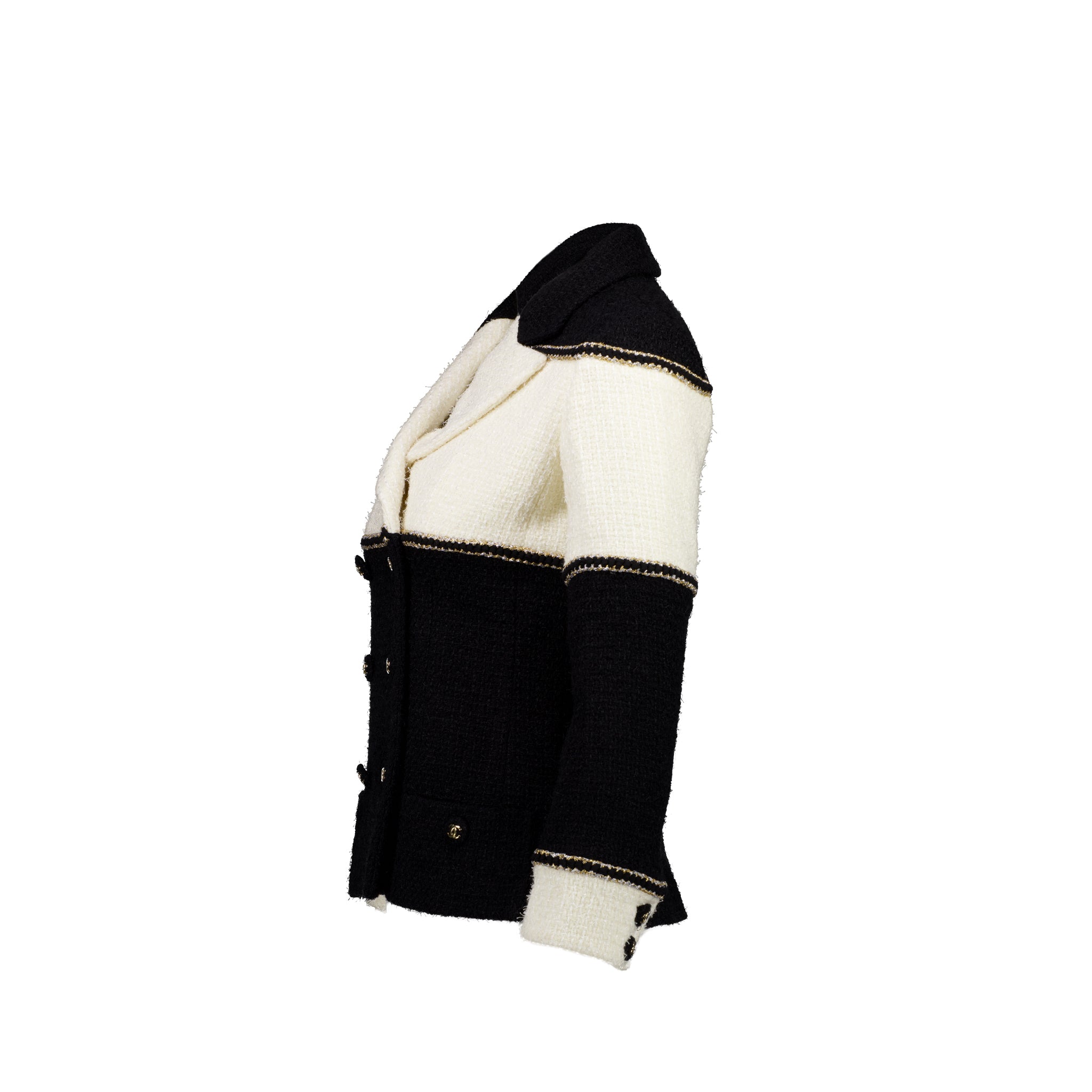 Chanel Size 34 CC-buttons Tweed Jacket Black/White/Gold/Silver - Image 3