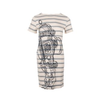 Hermes Size 34 Brides de Gala Mariniere Straight Dress Cotton White/Grey/Black