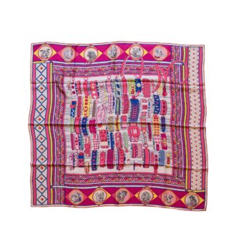 Hermes 90cm Silk Scarf Carrie Wash Rose/Bleu/jaune