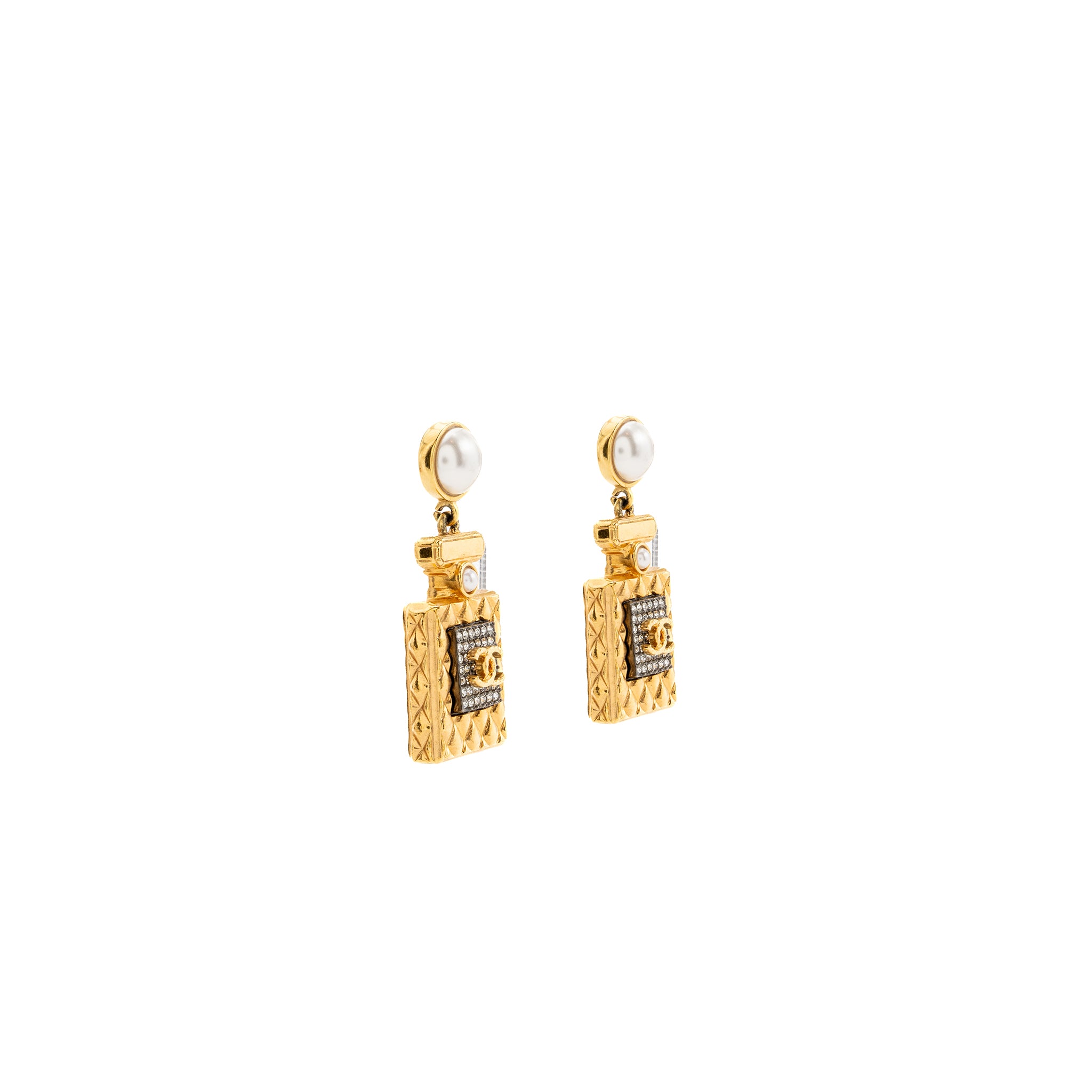 Chanel perfume bottle earrings gold tone - Image 2