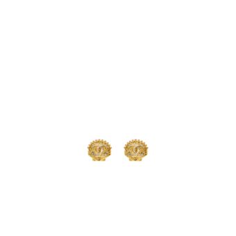 Chanel cc logo shell earclips crystal multicolour gold tone