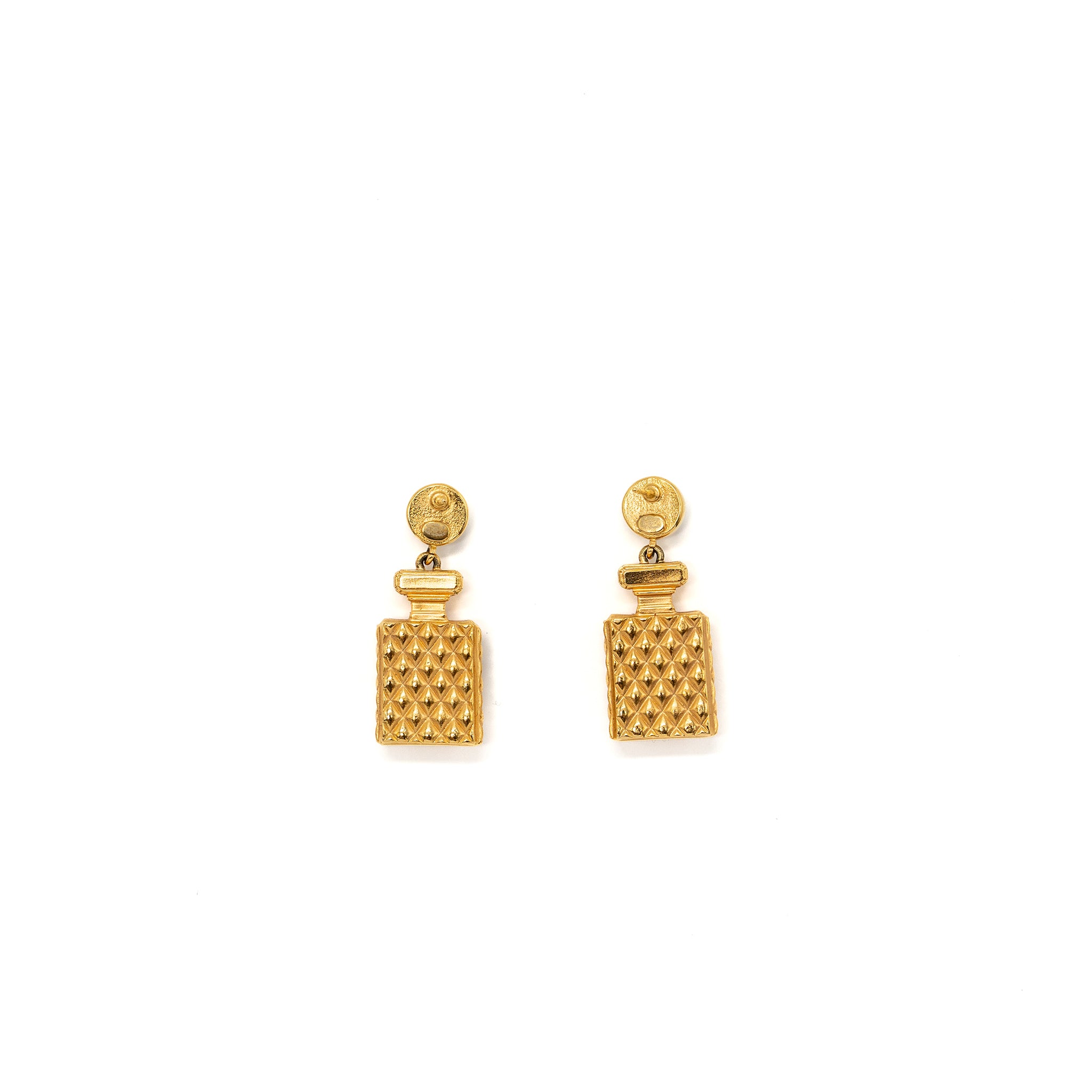 Chanel perfume bottle earrings gold tone - Image 3