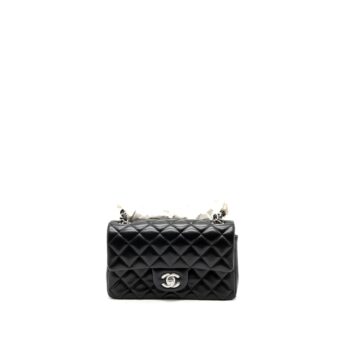 Chanel classic mini rectangular flap bag lambskin black SHW (microchip)