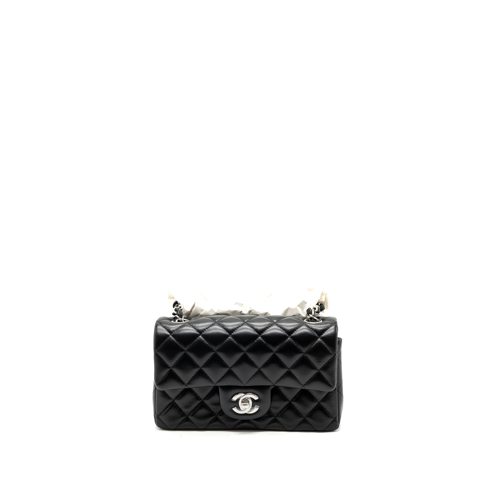 Chanel classic mini rectangular flap bag lambskin black SHW (microchip)