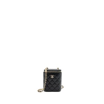 Chanel Vanity Case with Detail CC logo on Chain Caviar Black LGHW