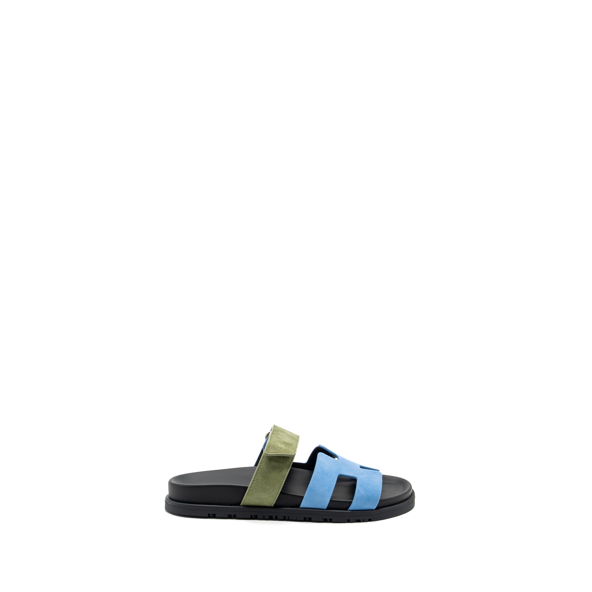 HERMES Size 37 chypre sandals chèvre velours bleu cameo / vert celadon - Image 5