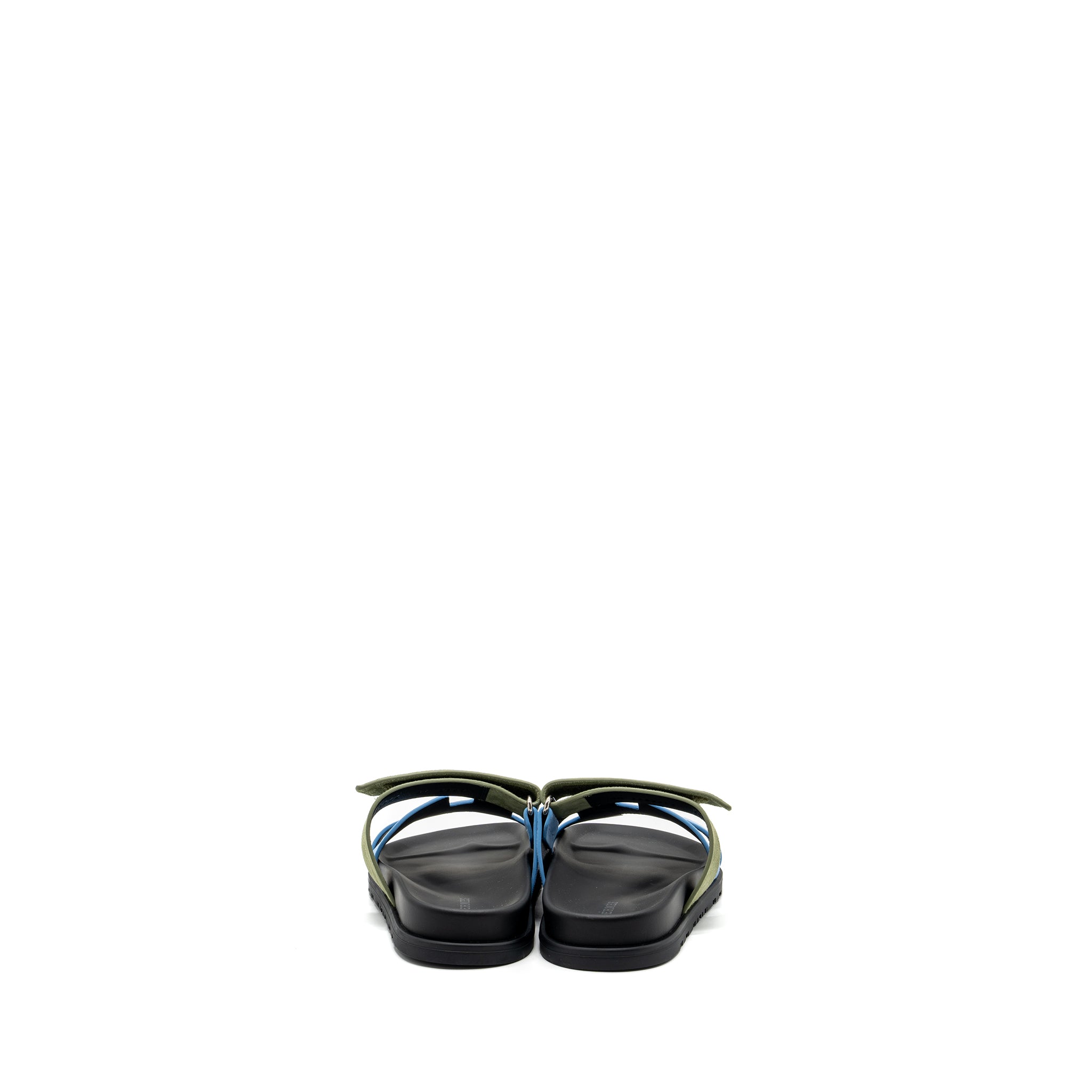 HERMES Size 37 chypre sandals chèvre velours bleu cameo / vert celadon - Image 3