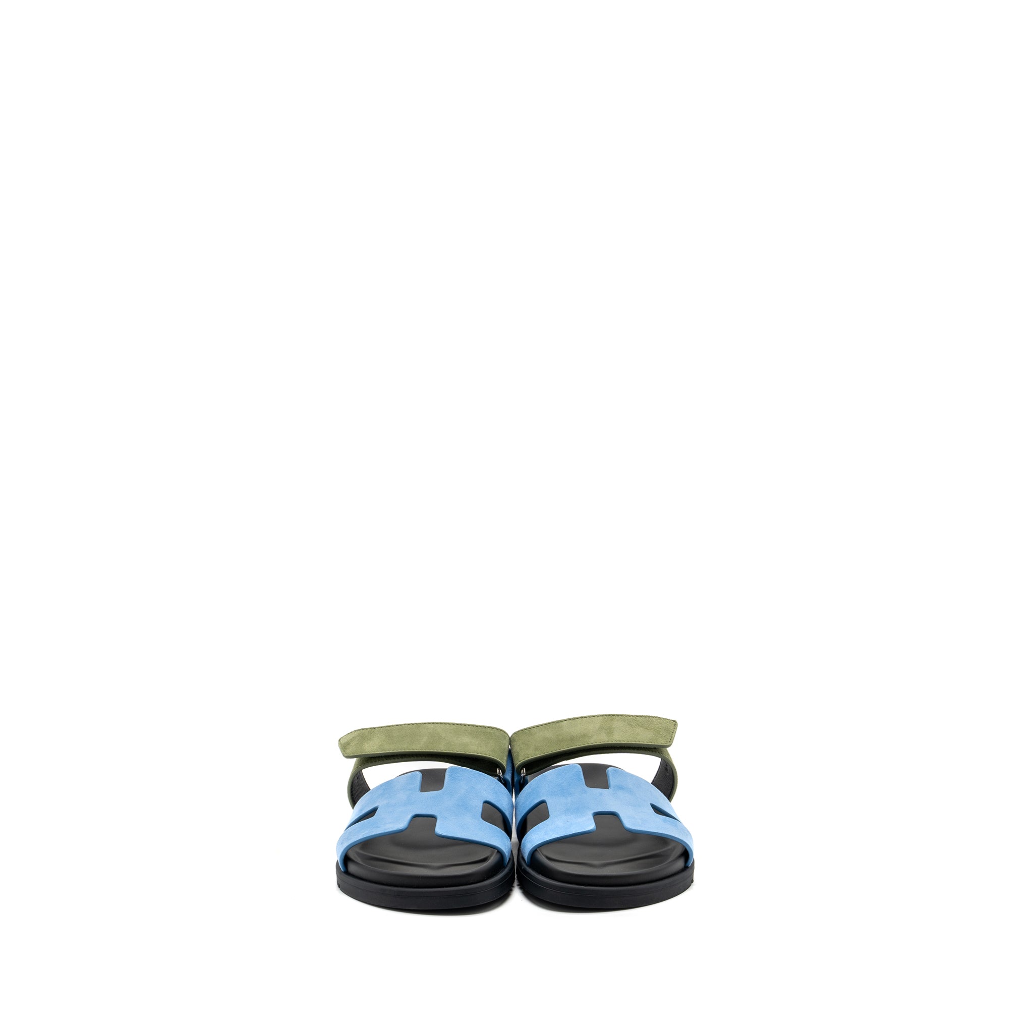 HERMES Size 37 chypre sandals chèvre velours bleu cameo / vert celadon - Image 4