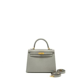 Hermes Kelly 25 Special Order Epsom Gris Motte / Rose purple GHW Stamp C