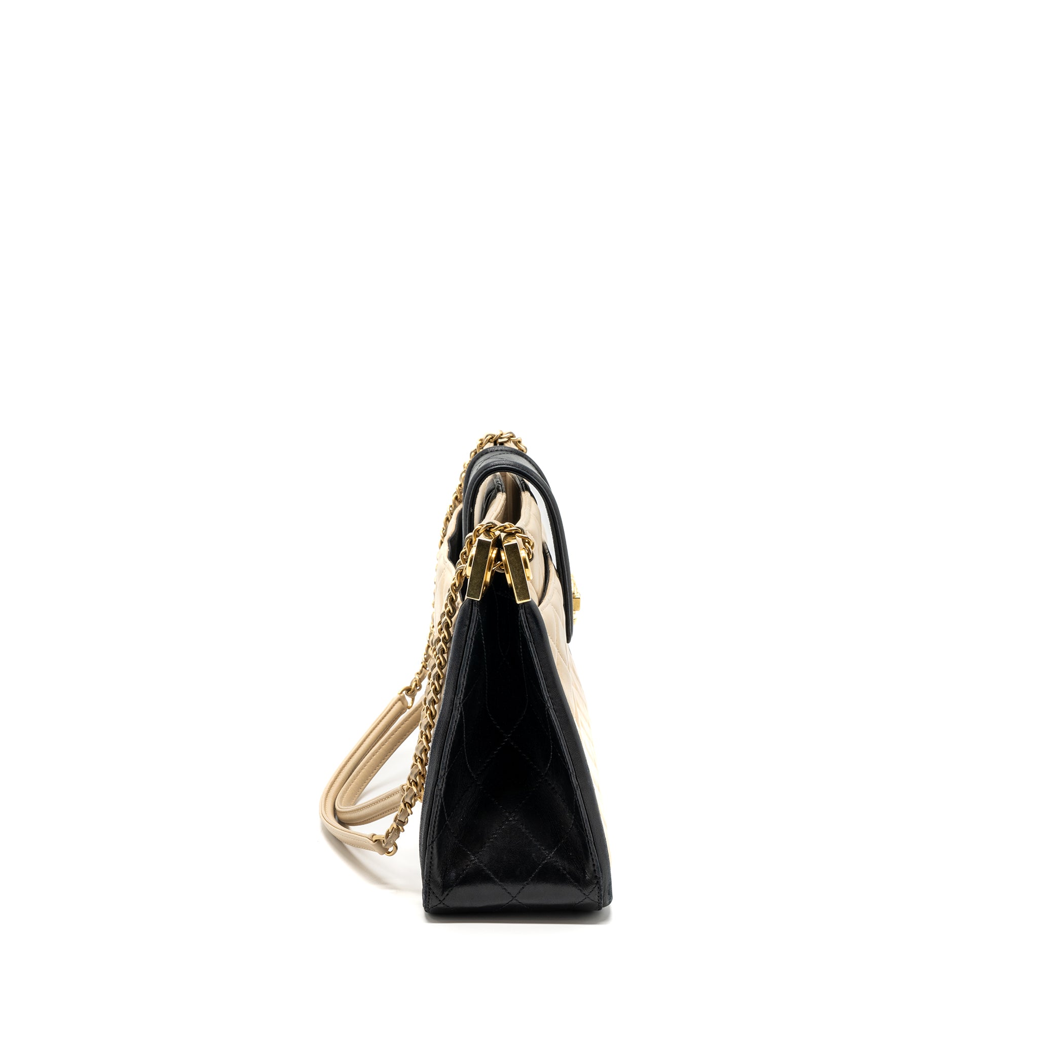 Chanel Quilted small shopping tote bag lambskin beige / black GHW - Image 3