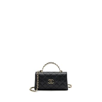chanel 23p top handle mini flap bag with chain caviar black LGHW (microchip)