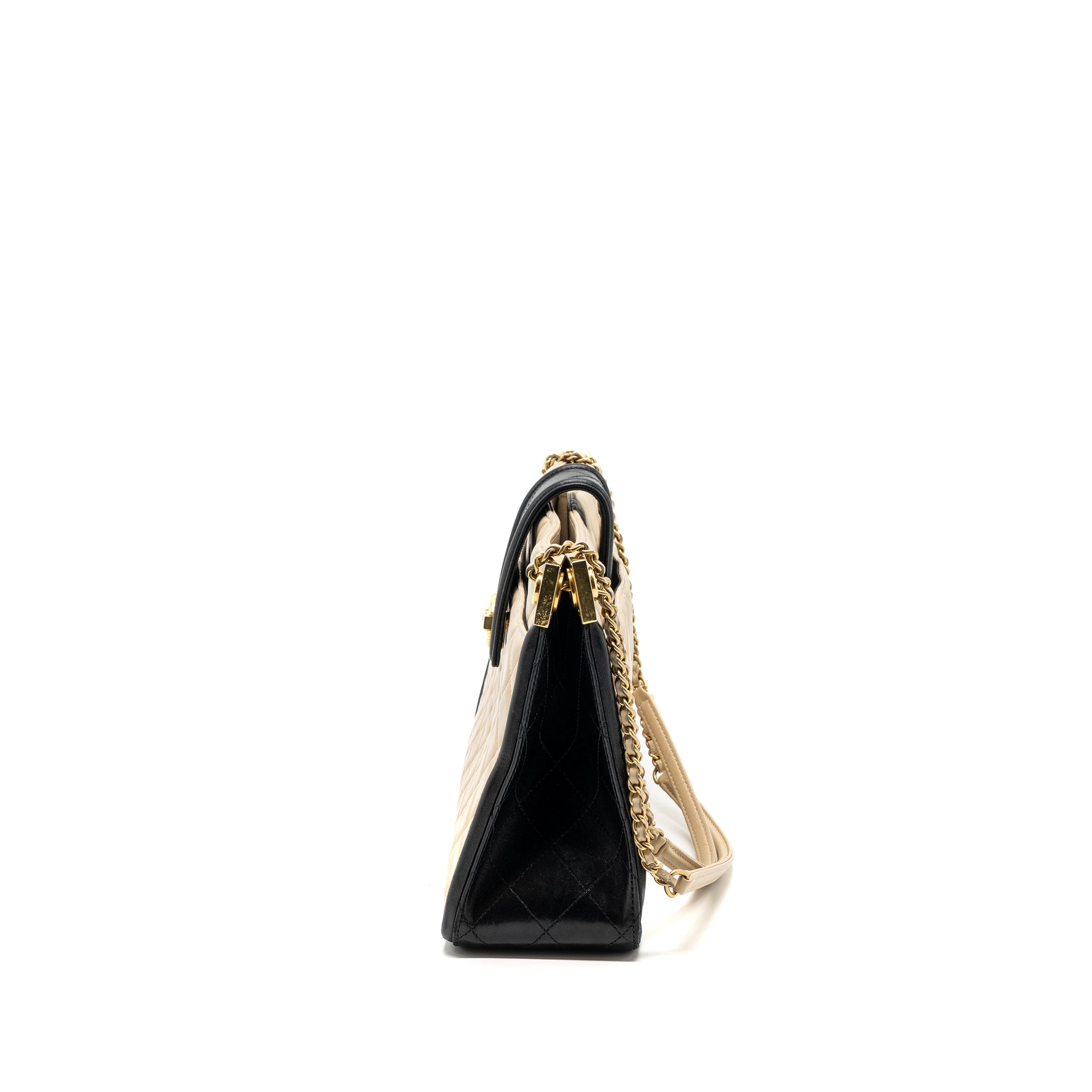 Chanel Quilted small shopping tote bag lambskin beige / black GHW - Image 4