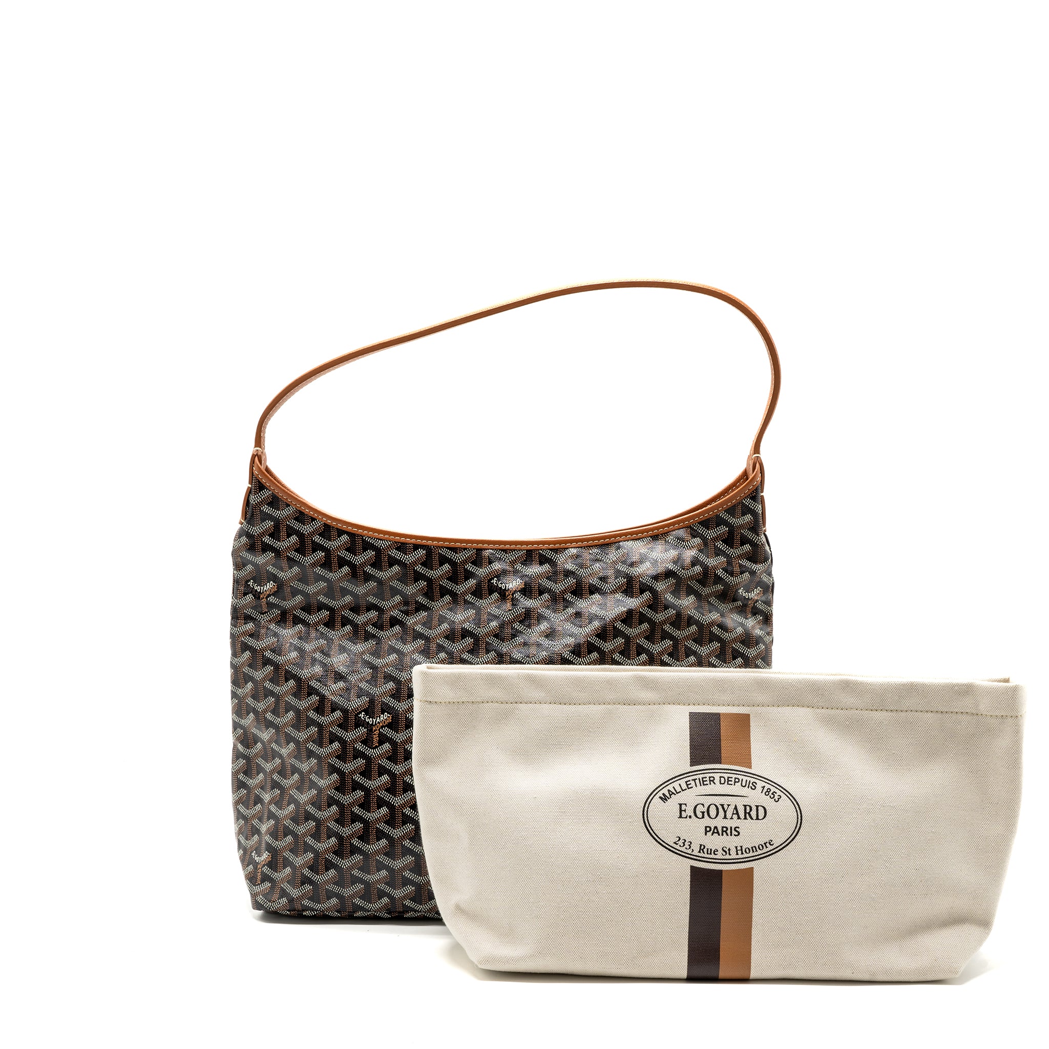 Goyard Boheme hobo bag canvas / calfskin brown with necessaries bag organizer SHW